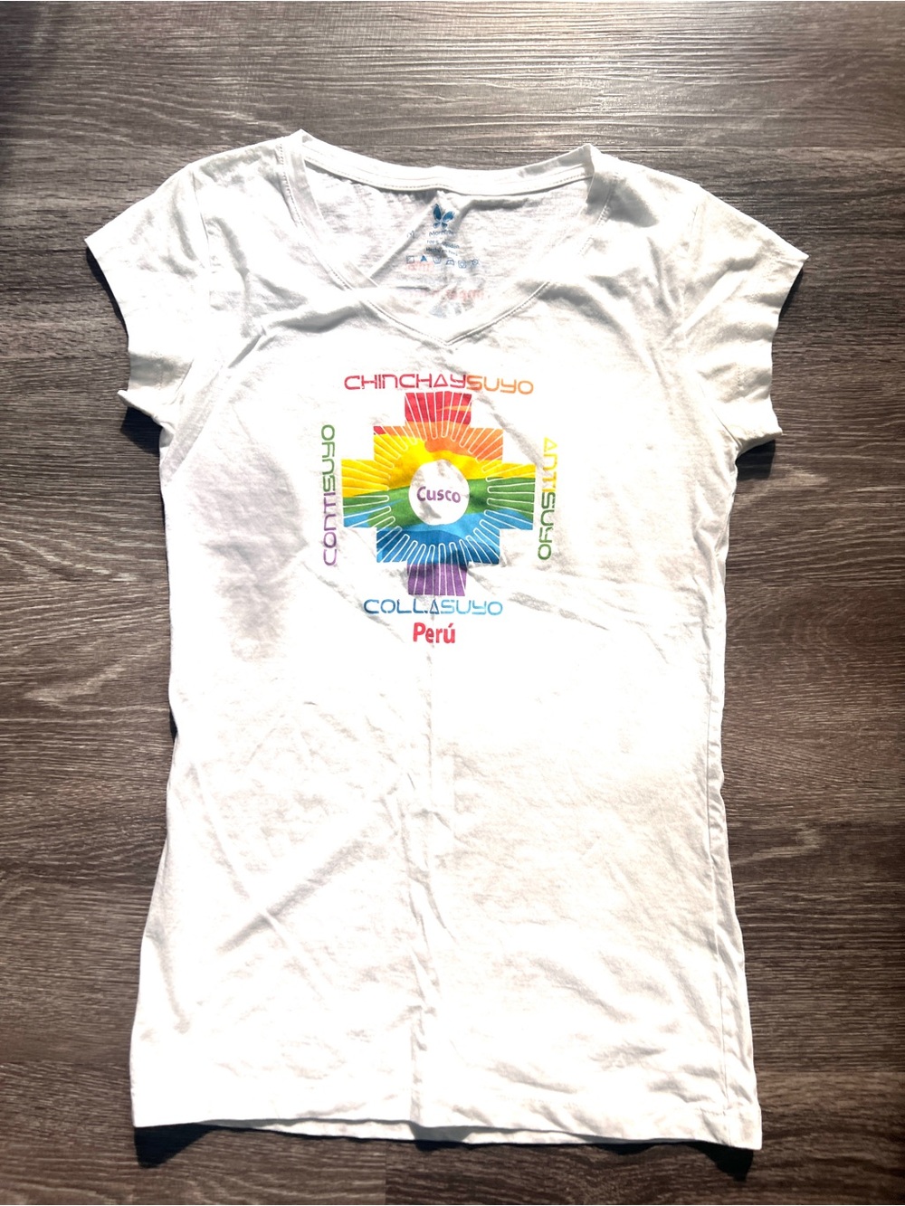 White Peruvian Cusco Rainbow Graphic Tee